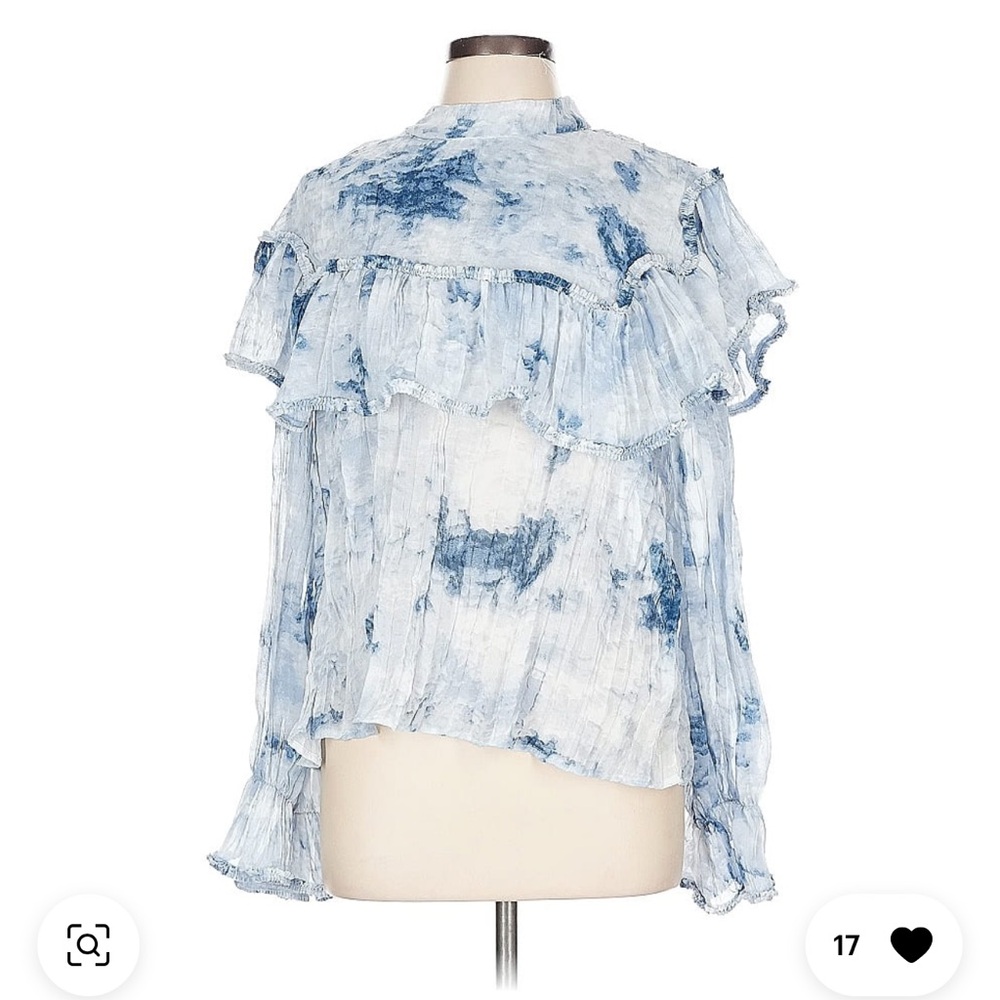 Endless Rose Blue and White Ruffled Blouse with Bib Collar